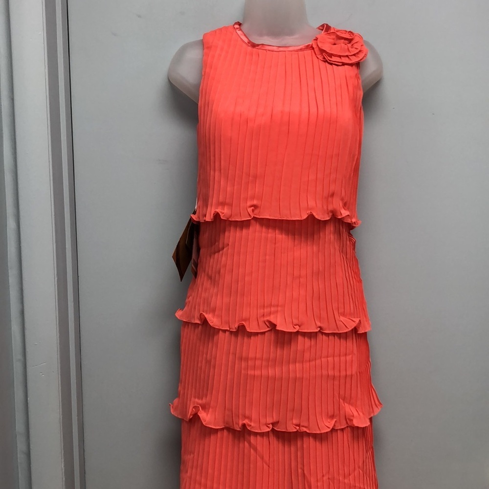 Light in the Box coral, sheer pleated dress